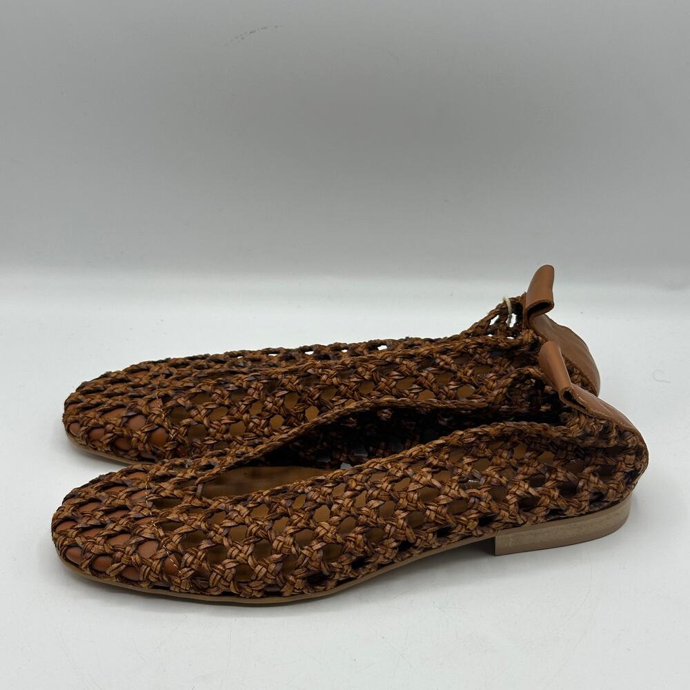BALDININI Open Woven Leather Basketweave Flats Cognac Brown Sz 35 NWOB $450 - Picture 4 of 7